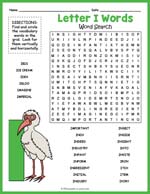 Letter I Words Word Search Thumbnail