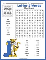 Letter J Words Word Search Thumbnail