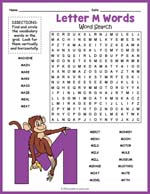 Letter M Words Word Search Thumbnail