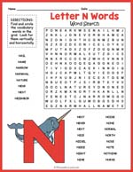 Letter N Words Word Search Thumbnail