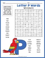 Letter P Words Word Search Thumbnail