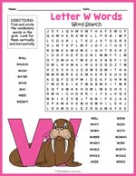 Letter W Words Word Search Thumbnail