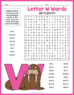 Letter W Words Word Search thumbnail