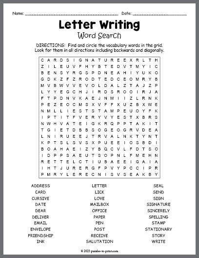 Letter Writing Word Search