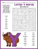 Letter Y Words Word Search Thumbnail