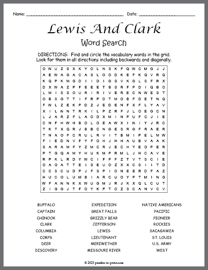 Lewis And Clark Word Search