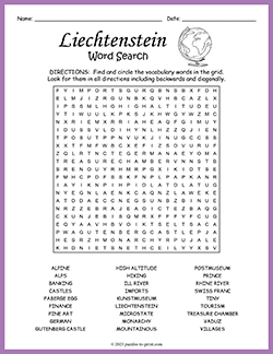 Free printable Liechtenstein Word Search puzzle worksheet