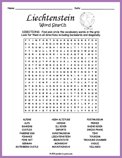 Liechtenstein Word Search