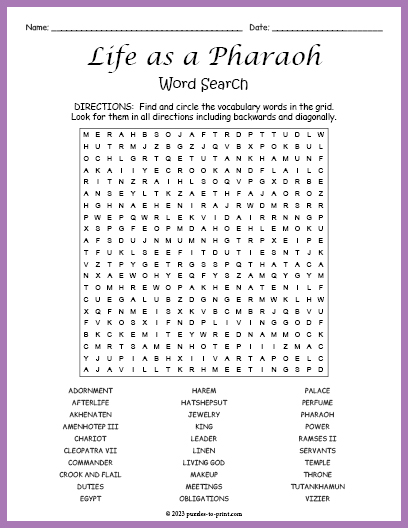 Life as a Pharaoh Word Search
