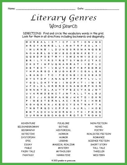 Literary Genres Word Search