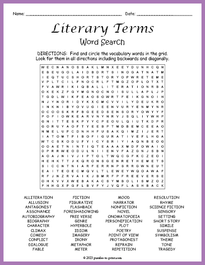 Literary Terms Word Search