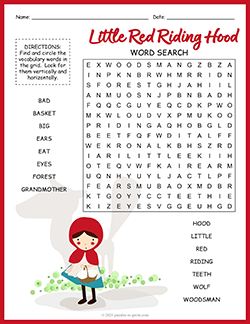 Free printable Little Red Riding Hood Word Search puzzle worksheet