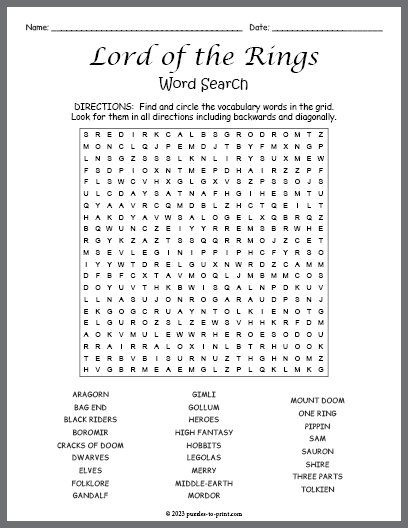 Lord of the Rings Word Search