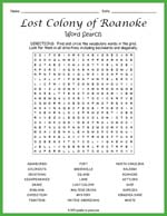 Lost Colony of Roanoke Word Search Thumbnail