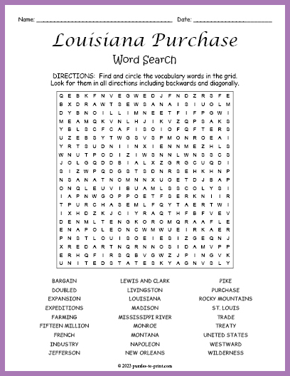 Louisiana Purchase Word Search
