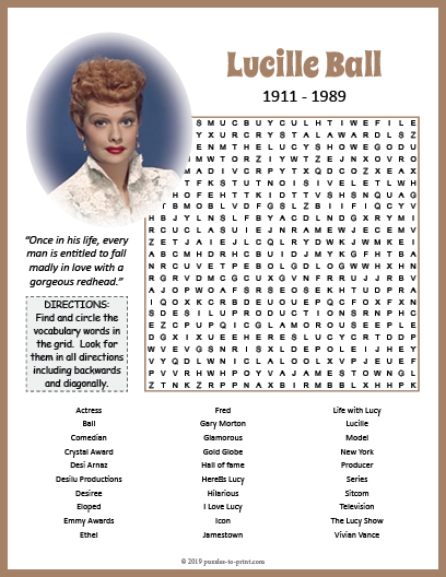 Lucille Ball Word Search
