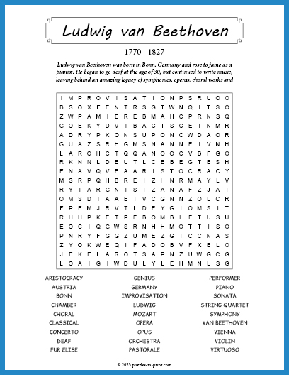 Ludwig van Beethoven Word Search