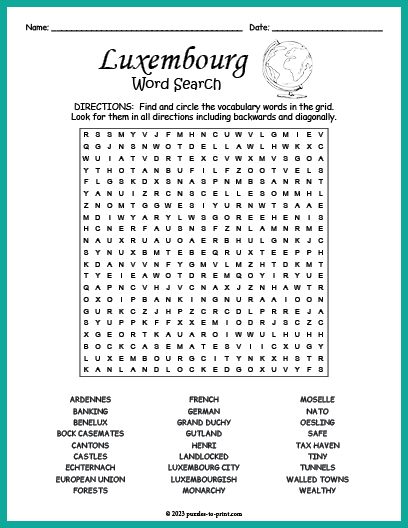 Luxembourg Word Search