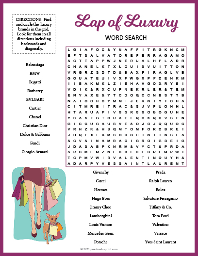 Luxury Brands Word Search