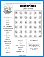 Machu Picchu Word Search thumbnail