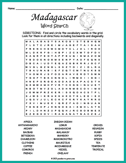 Madagascar Word Search