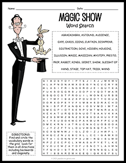 Free printable Magic Show Word Search puzzle worksheet