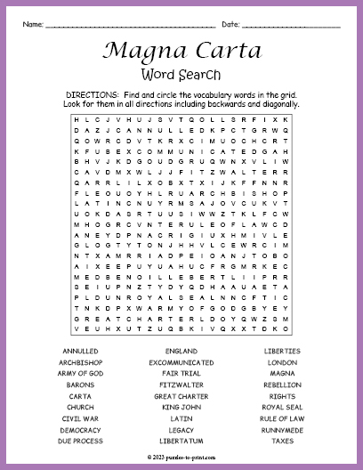 Magna Carta Word Search