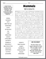 Mammals Word Search Thumbnail