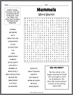 Mammals Word Search thumbnail