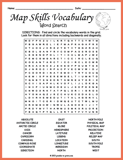 Map Skills Vocabulary Word Search