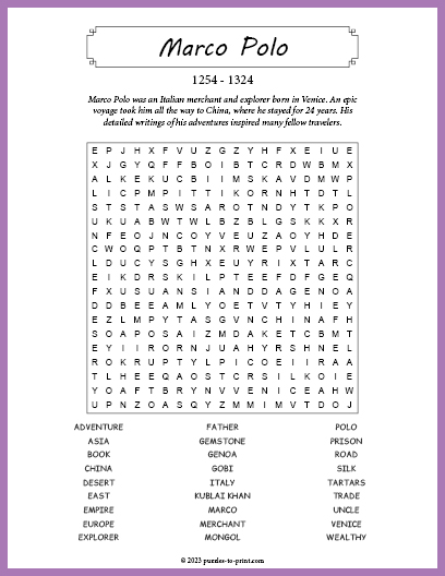 Marco Polo Word Search