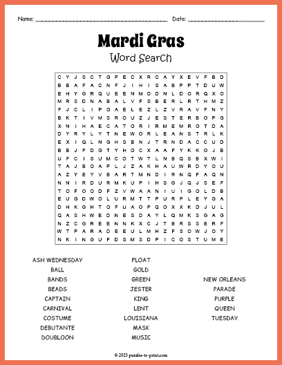 Mardi Gras Word Search