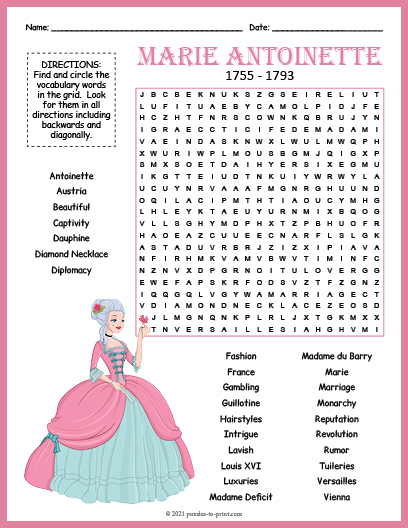 Marie Antoinette Word Search