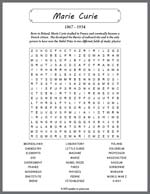 Marie Curie Word Search Thumbnail