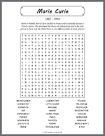 Marie Curie Word Search thumbnail