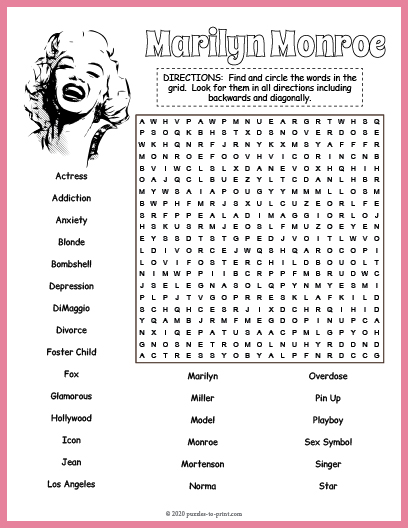Marilyn Monroe Word Search
