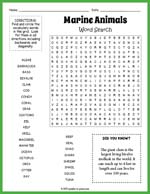 Marine Animals Word Search Thumbnail