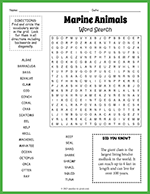 Marine Animals Word Search thumbnail