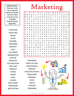 Free printable Marketing Word Search puzzle worksheet