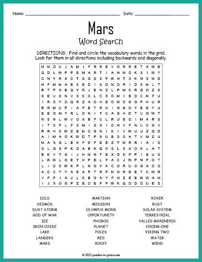 Mars Word Search