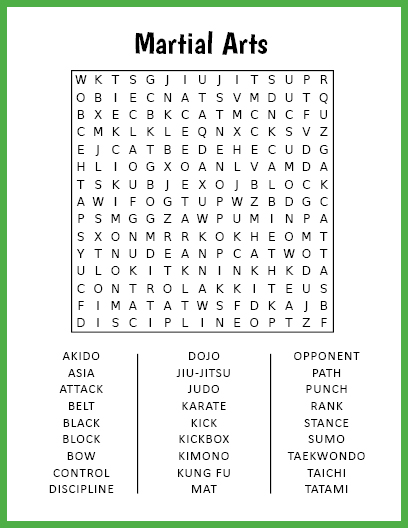 Martial Arts Word Search