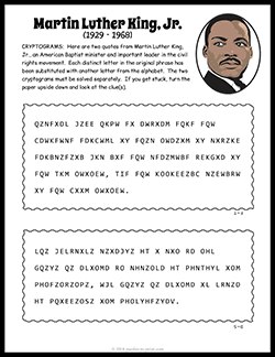 Free printable Martin Luther King Jr Cryptogram puzzle worksheet