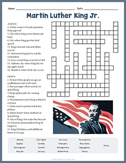 Free printable Martin Luther King Junior Crossword puzzle worksheet