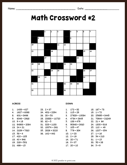 Math Crossword 2