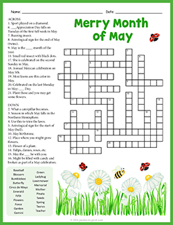 Free printable May Crossword puzzle worksheet