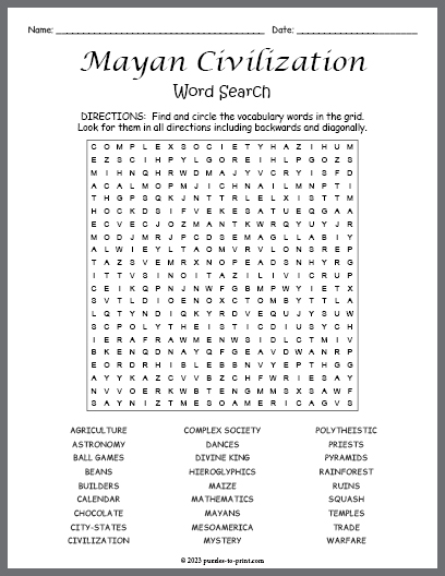 Mayan Civilization Word Search