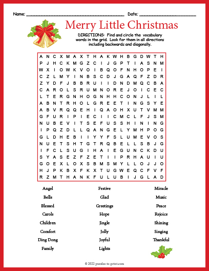 Merry Little Christmas Word Search