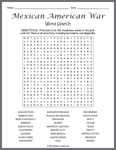 Mexican American War Word Search