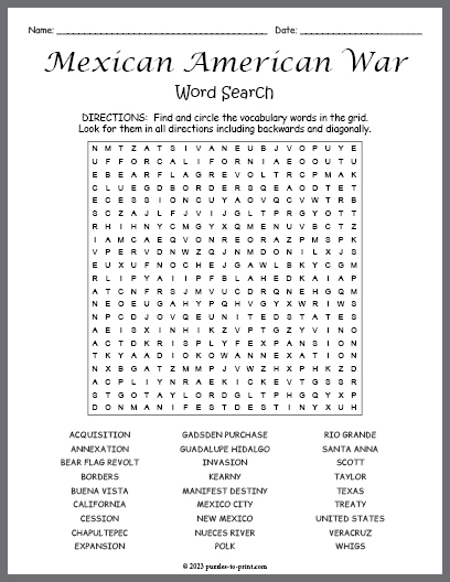 Mexican American War Word Search