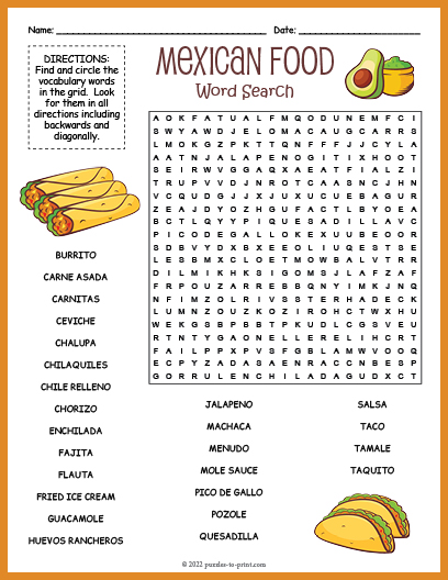 Mexican Food Word Search